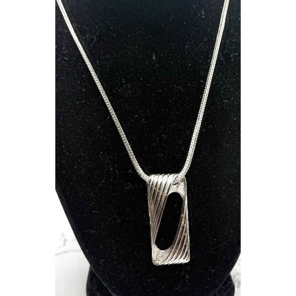 Monet Silver Pendant Necklace Modernist Long Chain Signed 26" - Picture 2 of 8